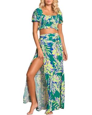 Maaji Foliage Allie Cover-Up Crop Top - Blue