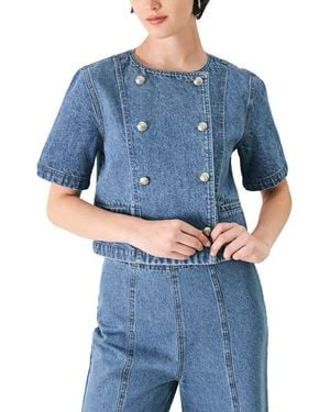 FREEMARKET Cotton Denim Buttoned Crop Top - Blue