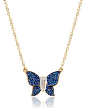 Suzy Levian Cubic Zirconia Butterfly Pavé Pendant Necklace - Blue
