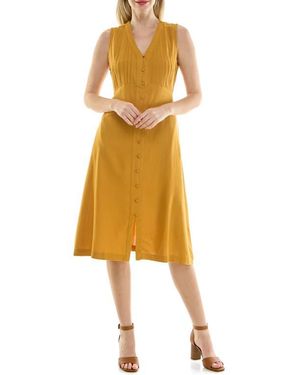 Nicole Miller Pintucked Sleeveless Midi Dress - Yellow
