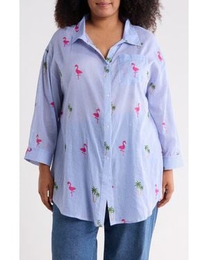 Boho Me Long Sleeve Button-Up Tunic Shirt - Blue