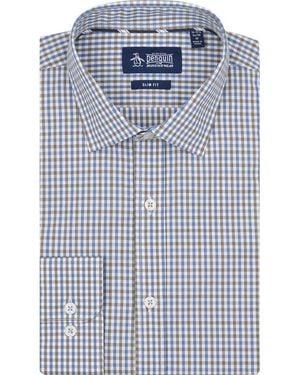 Original Penguin Willen Check Stretch Cotton Slim Fit Dress Shirt - Blue