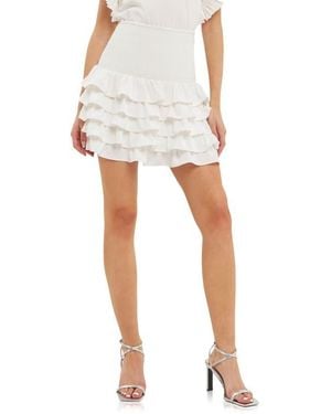 Endless Rose Smocked Tiered Ruffle Miniskirt - White