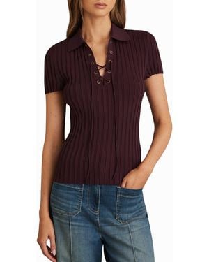 Reiss Poppy Lace-Up Polo Sweater - Purple