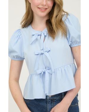 Blu Pepper Bow Embellished Peplum Top - Blue