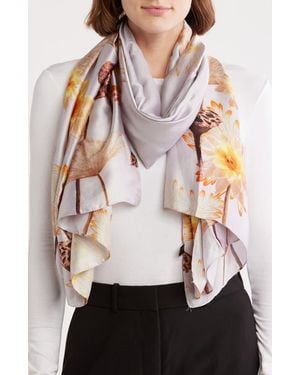 La Fiorentina Floral Print Scarf - Gray