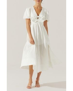 Astr Citrine Bow Linen & Cotton Midi Dress - Natural