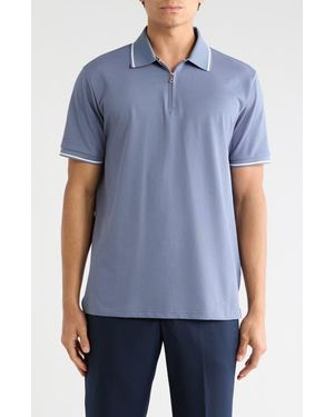 Tom Baine Tipped Quarter Zip Knit Polo - Blue
