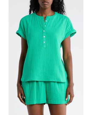 Caslon Cotton Gauze Henley Top - Green