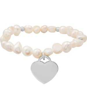 HMY Jewelry Freshwater Pearl Heart Charm Bracelet - White