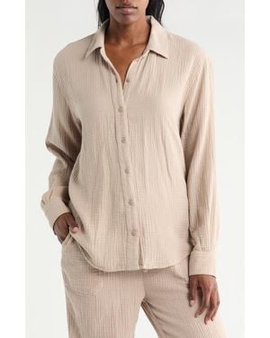 Splendid Gauze Button-Up Shirt - Natural
