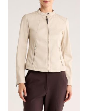 DKNY Faux Leather Moto Jacket - Natural