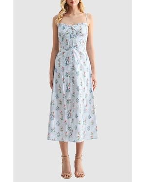 Lush Sweetheart Tie Neck Midi Sundress - Blue