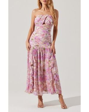 Astr Estefany Floral Strapless Maxi Dress - Pink