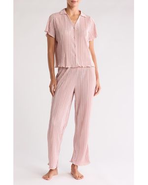 Danskin Plissé Satin Pajamas - Pink