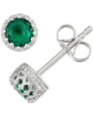 FZN Sterling Stone Crown Stud Earrings - Green