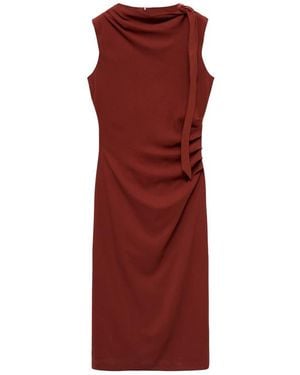 Mango Pleated Drape Sleeveless Maxi Dress - Red