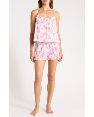 Abound Floral Cotton Crop Camisole & Shorts Pajamas - Pink