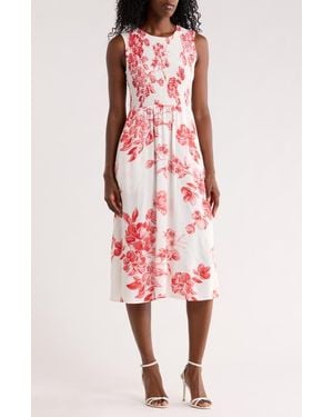Calvin Klein Smocked Sleeveless Midi Dress - Red
