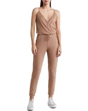 Go Couture Sleeveless Drawstring Waist Jumpsuit - Natural