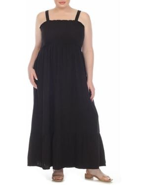 Boho Me Smocked Tiered Cotton Maxi Sundress - Black