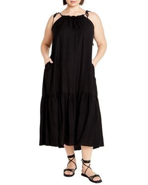 City Chic Erica Tiered Tie Strap High-Low Dress - Black