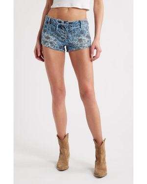 PTCL Nara Floral Lace-Up Low Rise Denim Shorts - Blue