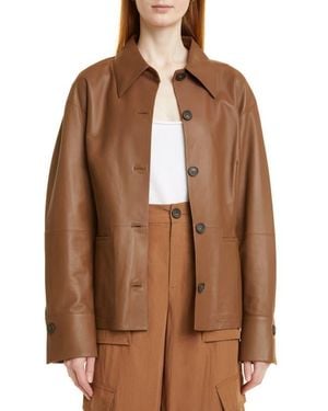 Vince Sculpted Leather Shirt Jacket - Brown