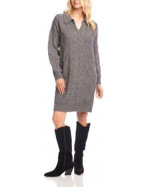 Karen Kane Cable Stitch Johnny Collar Long Sleeve Sweater Dress - Gray
