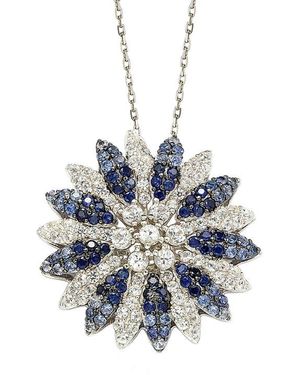 Suzy Levian Two-Tone Sapphire, Created Sapphire & Diamond Burst Pendant Necklace - Blue