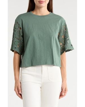 Sanctuary Eyelet Sleeve T-Shirt - Green