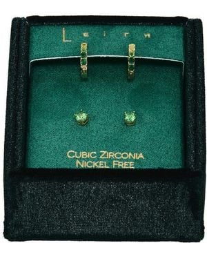 Leith Set Of 2 Cubic Zirconia Stud & Huggie Hoop Earrings - Green