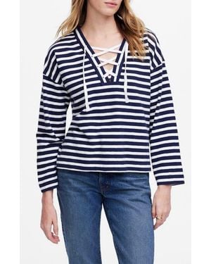 Madewell Stripe Lace-Up Long Sleeve Top - Blue
