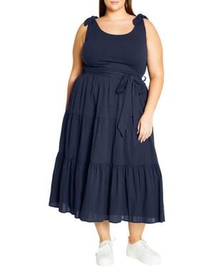City Chic Hallie Mixed Media Tiered Midi Dress - Blue