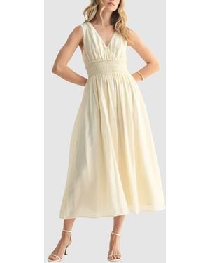 Lush Smocked Waist Midi Dress - Natural