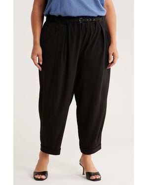 Max Studio Belted Twill Crop Barrel Leg Pants - Black