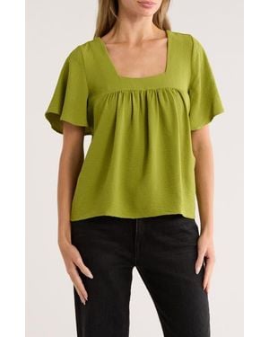 Bobeau Square Neck Short Sleeve Top - Green