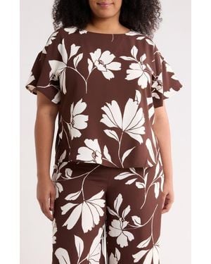 Anne Klein Floral Flutter Sleeve Bateau Neck Top - Multicolor