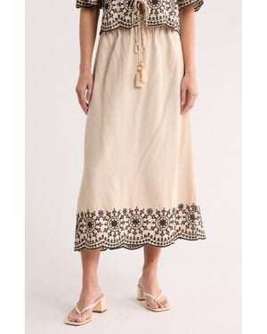 Ellen Tracy Embroidered Eyelet Hem Pull-On Skirt - Multicolor