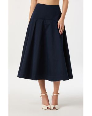 Astr Drop Waist Stretch Cotton Midi Skirt - Blue