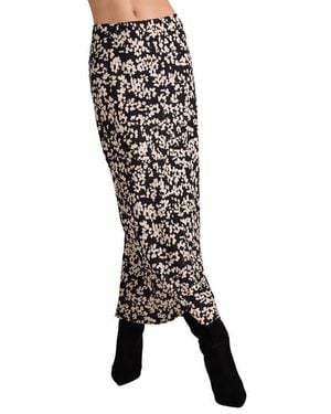 Bella Dahl Floral Side Slit Slip Skirt - Black