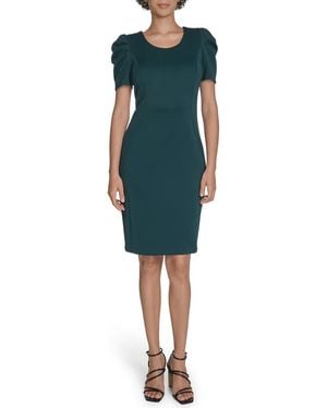 Calvin Klein Puff Sleeve Scuba Sheath Dress - Blue