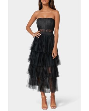 Bebe Tiered Corset Midi Cocktail Dress - Black