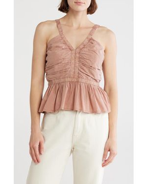 Lucky Brand Shirred Peplum Top - Multicolor