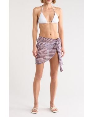 GOOD AMERICAN Plaid Mesh Sarong - Red