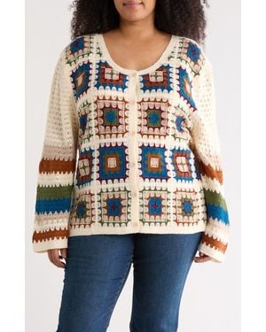 Forgotten Grace Crochet Granny Square Cardigan Sweater - White