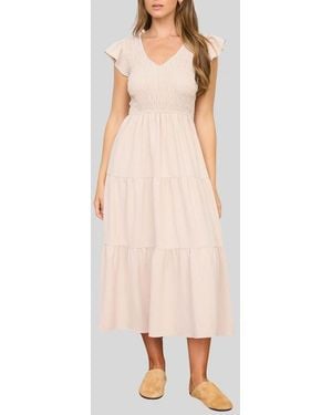 Blu Pepper Smocked Maxi Dress - Pink