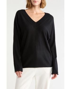 Vince Double 'V' Wool, Silk & Cashmere Sweater - Black