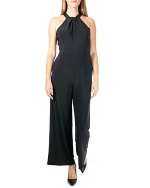 Nina Leonard Twist Halter Knit Jumpsuit - Black