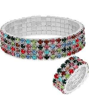 Steeltime Cubic Zirconia Stretch Bracelet & Ring Set - White